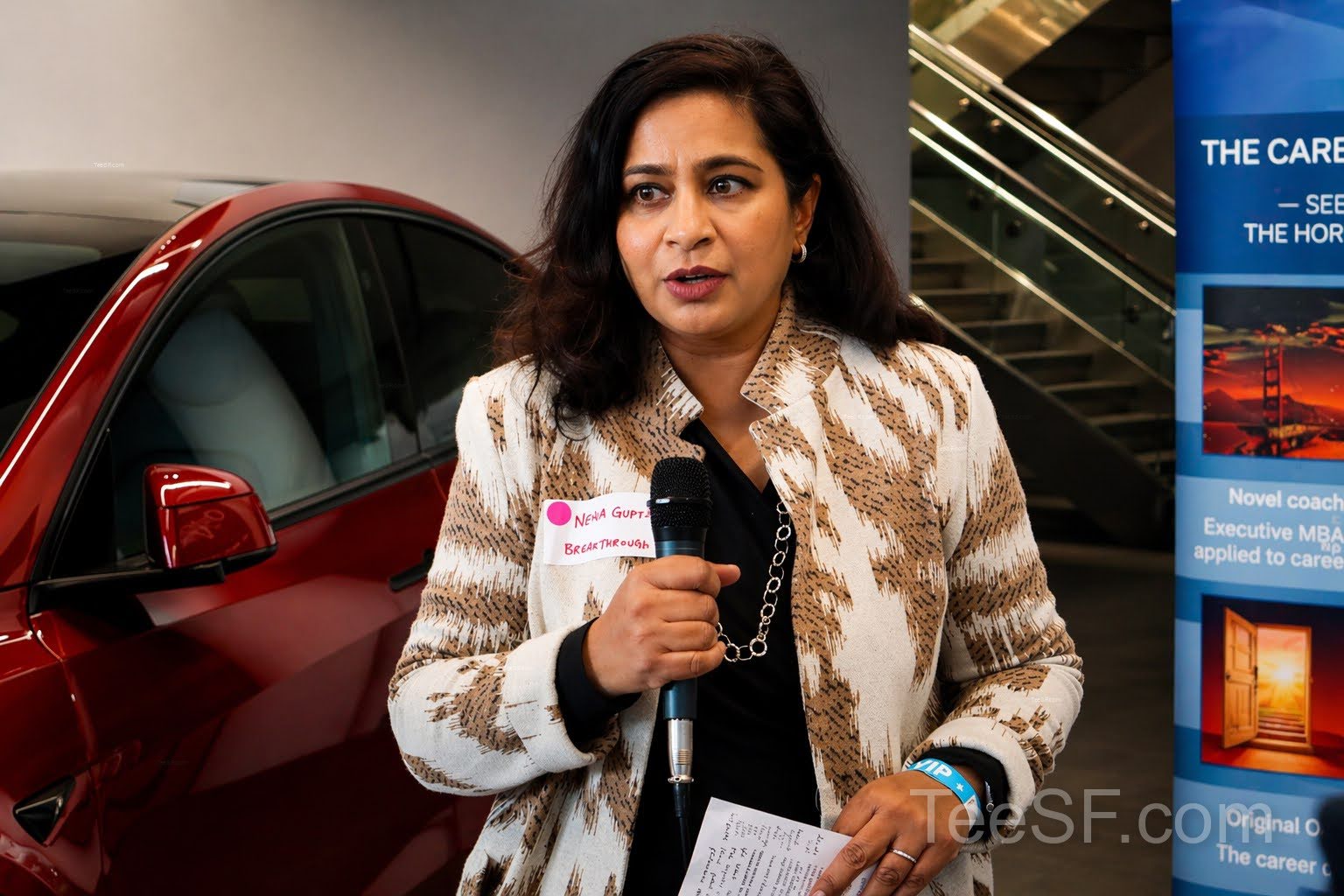 A photo from a pitch night event at Tesla in San Francisco.